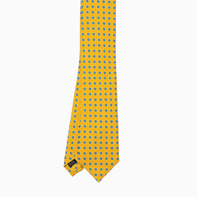 Golden Yellow and Teal Floral Motif Silk Tie – Made in Italy