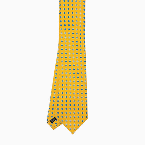 Golden Yellow and Teal Floral Motif Silk Tie – Made in Italy