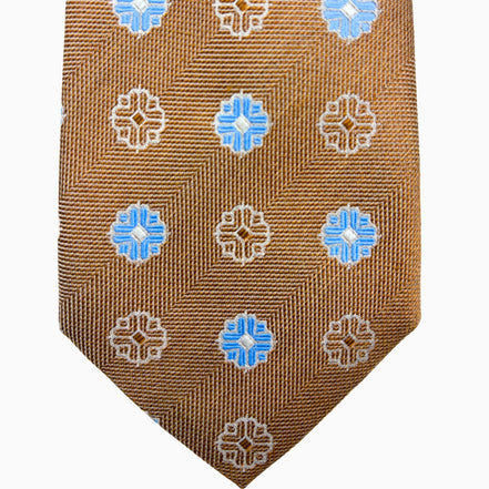 Copper & Light Blue Medallion Silk Tie – Made in Italy
