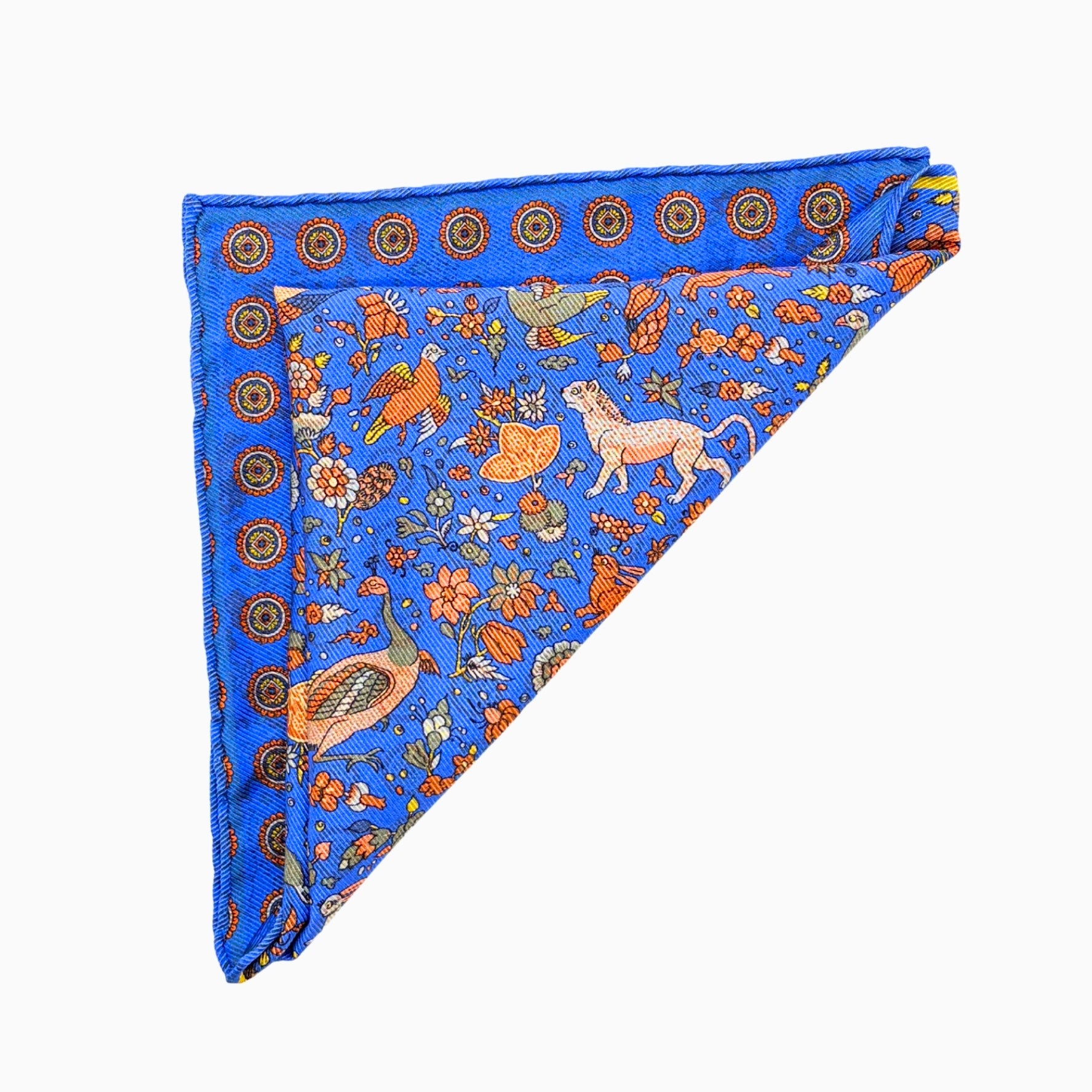 Royal Blue and Orange Reversible Wildlife & Floral Handkerchief – Made in Italy