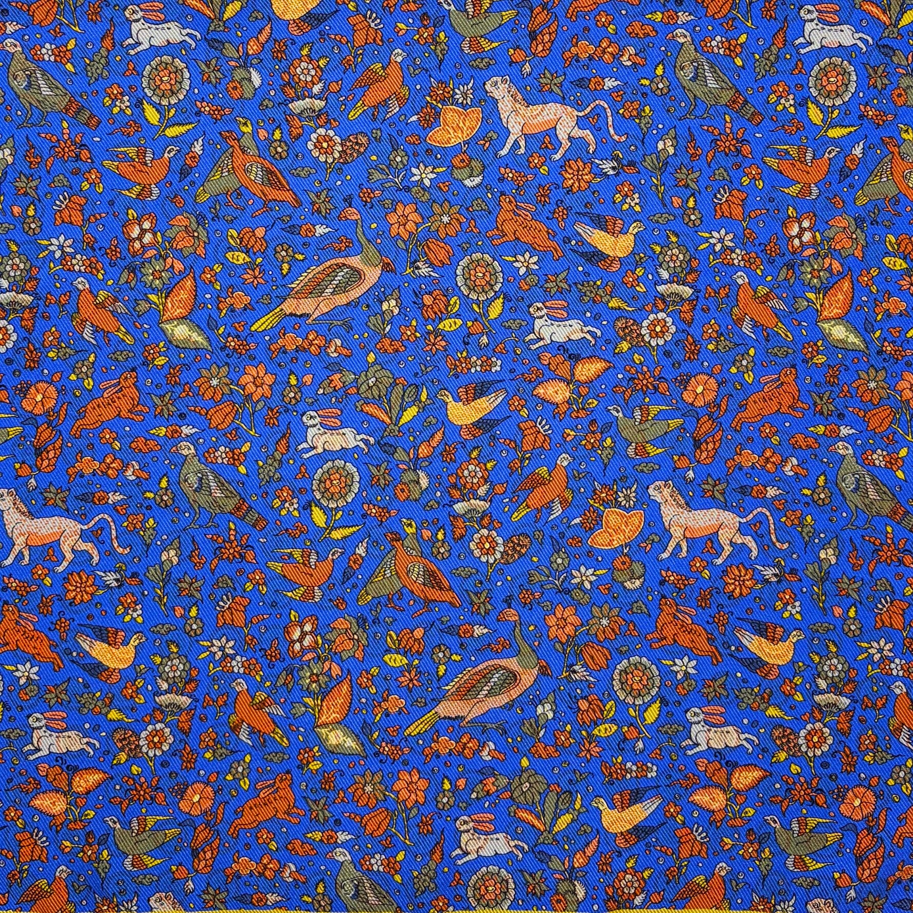 Royal Blue and Orange Reversible Wildlife & Floral Handkerchief – Made in Italy