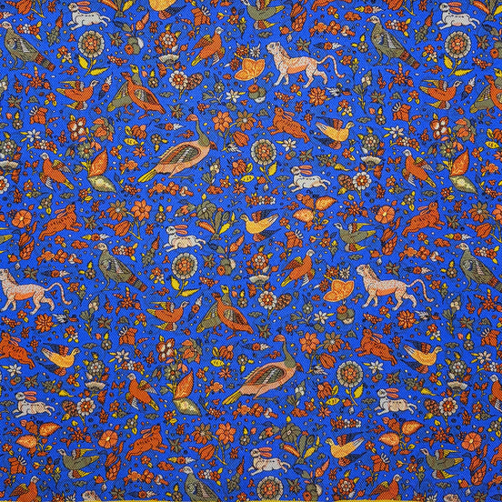 Royal Blue and Orange Reversible Wildlife & Floral Handkerchief – Made in Italy