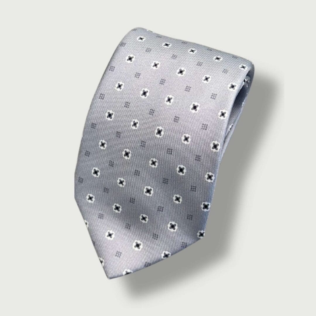 Silver Grey Silk Tie with Black and White Motif – Made in Italy