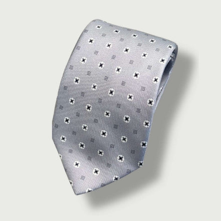 Silver Grey Silk Tie with Black and White Motif – Made in Italy