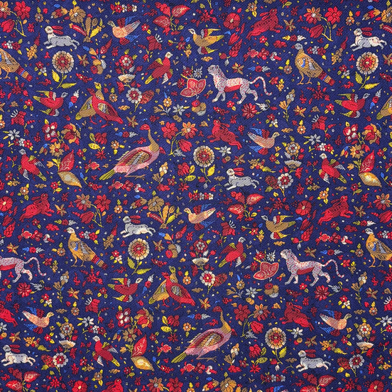Navy Blue and Red Reversible Wildlife & Floral Handkerchief – Made in Italy