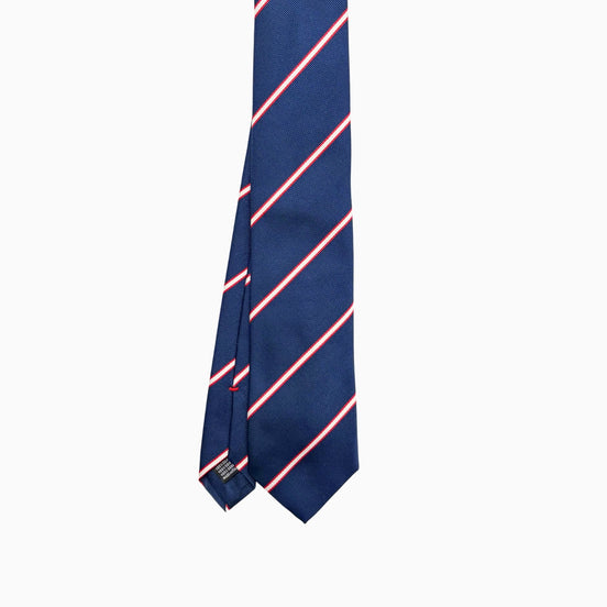 Navy Blue & Red Striped Silk Tie – Made in Italy