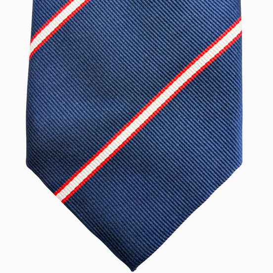 Navy Blue & Red Striped Silk Tie – Made in Italy