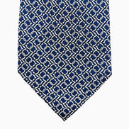 Navy Blue and Ivory Interlocking Motif Silk Tie – Made in Italy