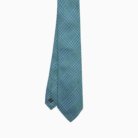 Light Blue & Green Geometric Pattern Silk Tie – Made in Italy