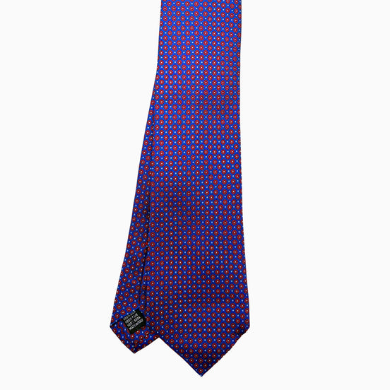 Royal Blue and Red Medallion Motif Silk Tie – Made in Italy