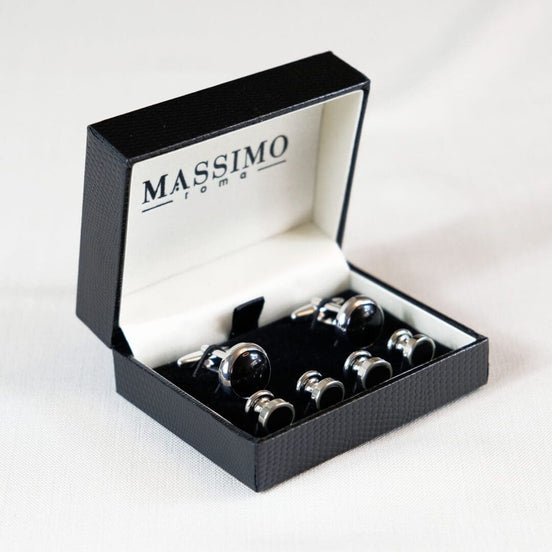 Elegant Black Onyx Cufflinks and Stud Set – Made in Italy