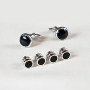 Elegant Black Onyx Cufflinks and Stud Set – Made in Italy