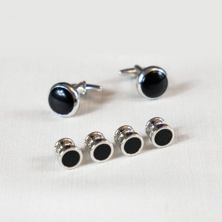 Elegant Black Onyx Cufflinks and Stud Set – Made in Italy