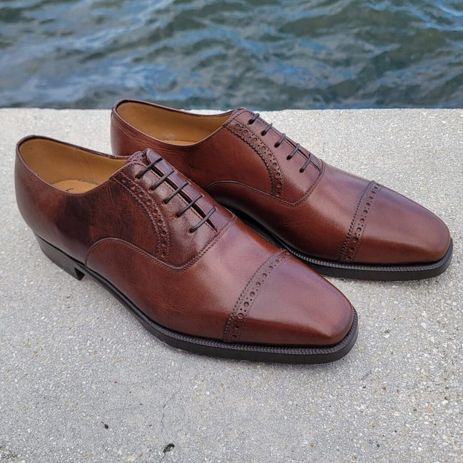 Classic Brown Calf Snuff Oxford Shoes by Bonafè