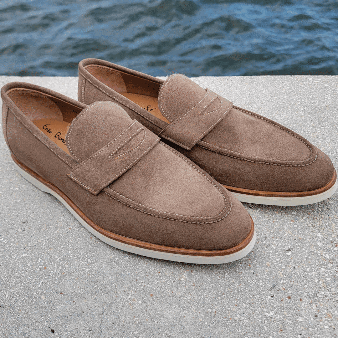 Handmade Beige Suede Loafer with Vibram Sole by Bonafè