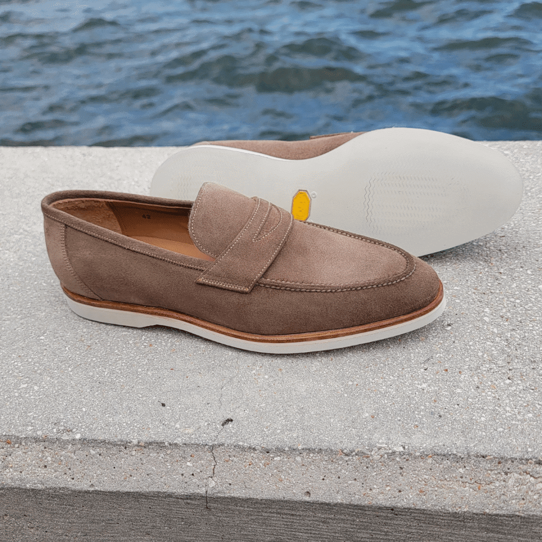 Handmade Beige Suede Loafer with Vibram Sole by Bonafè