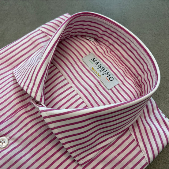 Camisa de lino y algodón a rayas magenta – Fabricada en Italia