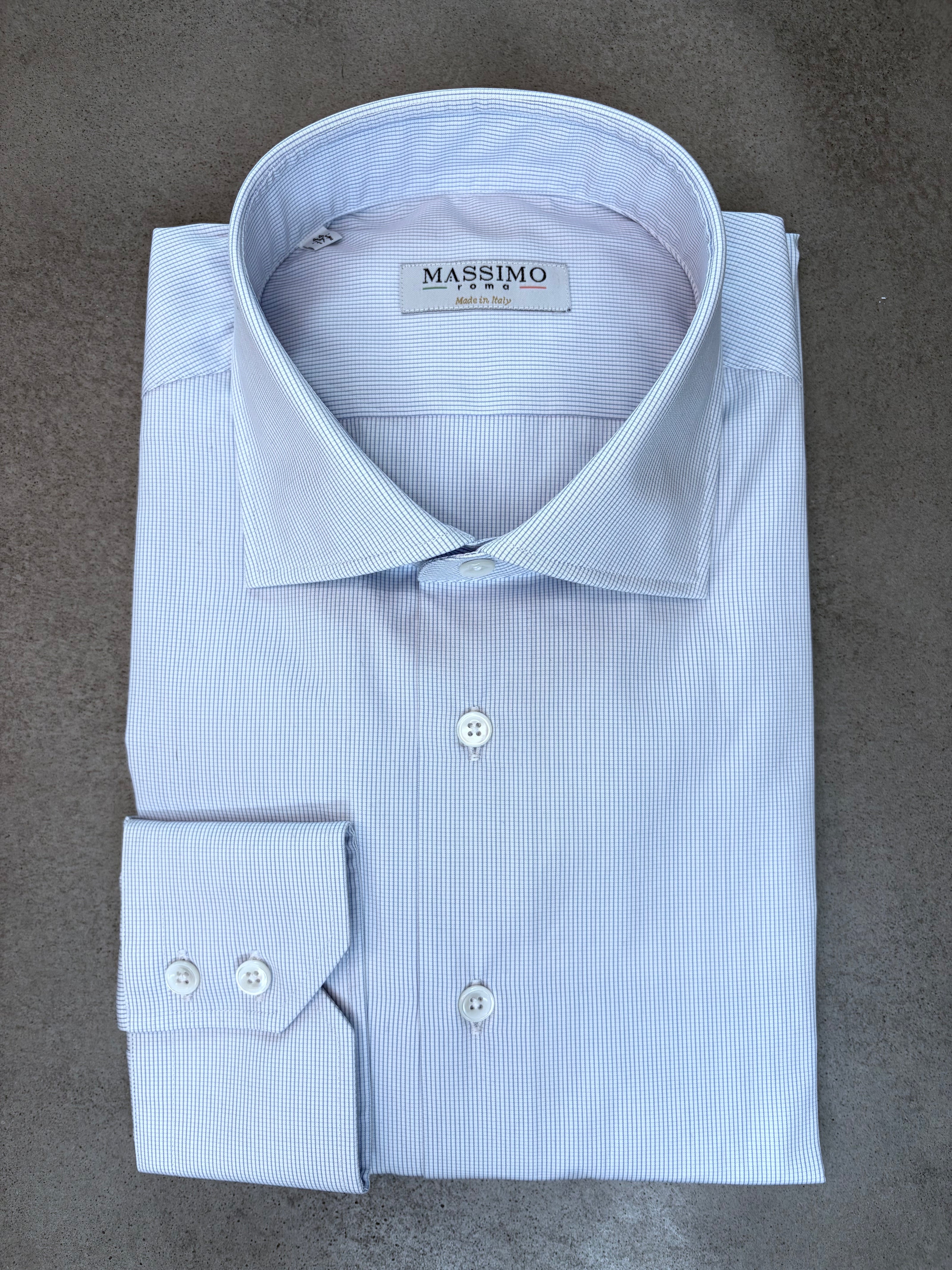 Camisa de algodón azul claro con microcuadros – Fabricada en Italia