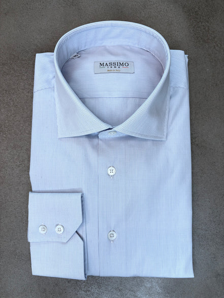 Camisa de algodón azul claro con microcuadros – Fabricada en Italia