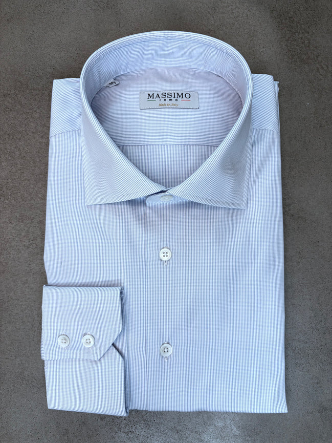 Camisa de algodón azul claro con microcuadros – Fabricada en Italia