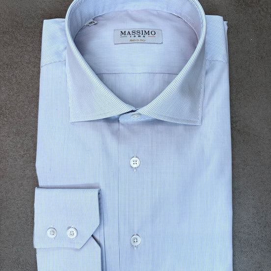 Camisa de algodón azul claro con microcuadros – Fabricada en Italia