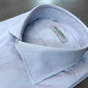 Camisa de algodón azul claro con microcuadros – Fabricada en Italia