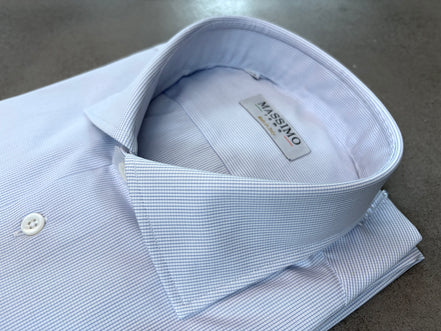 Camisa de algodón azul claro con microcuadros – Fabricada en Italia
