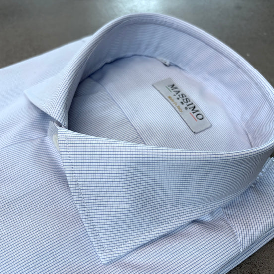 Camisa de algodón azul claro con microcuadros – Fabricada en Italia