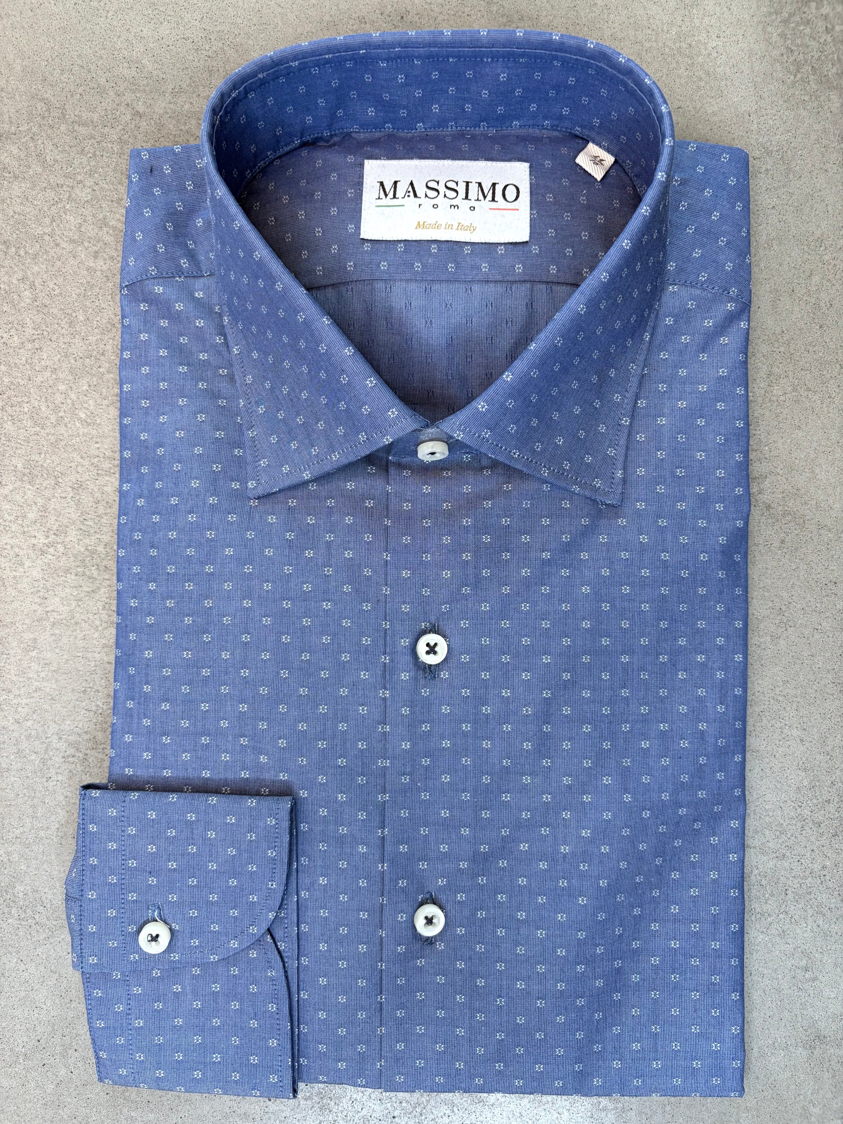 Blue Cotton Dotted Shirt – Made in Italy