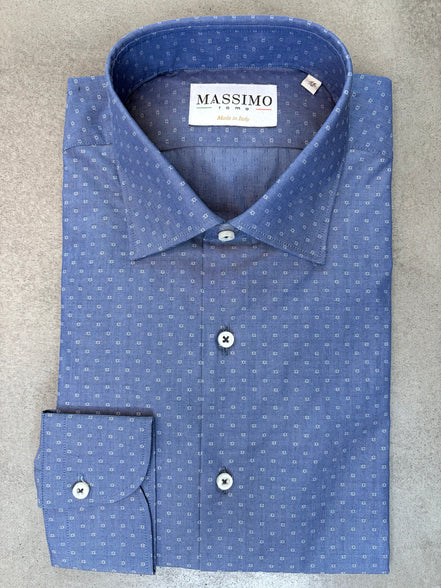 Blue Cotton Dotted Shirt – Made in Italy