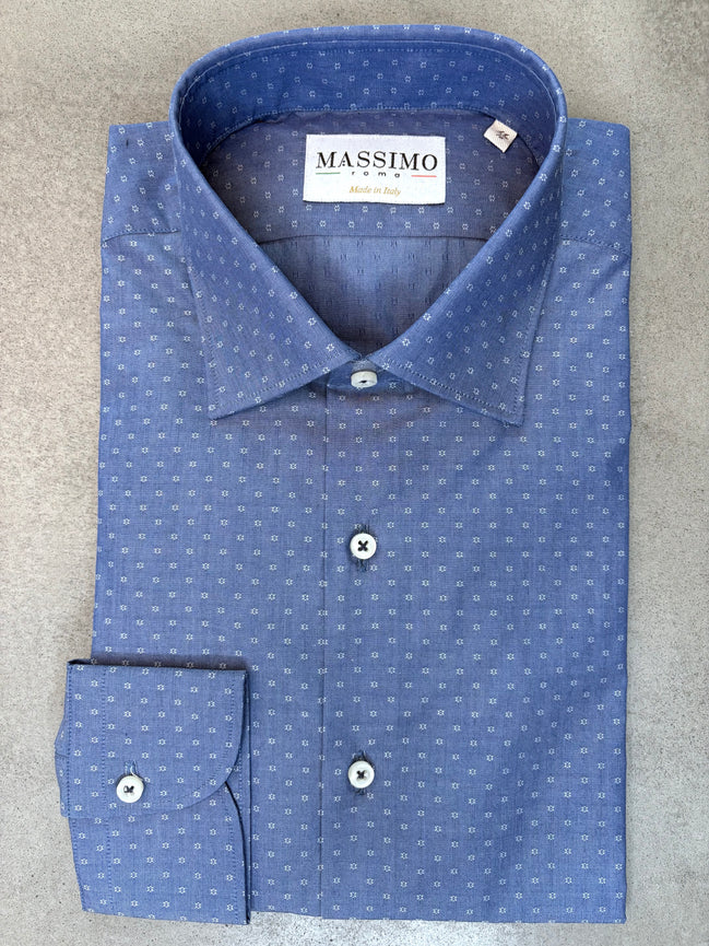 Blue Cotton Dotted Shirt – Made in Italy
