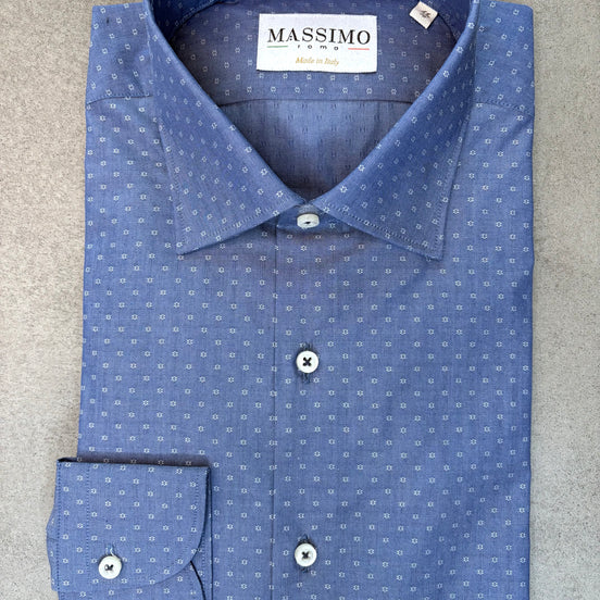 Blue Cotton Dotted Shirt – Made in Italy