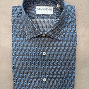 Blue Cotton Geometrical Design Shirt – Made in Italy
