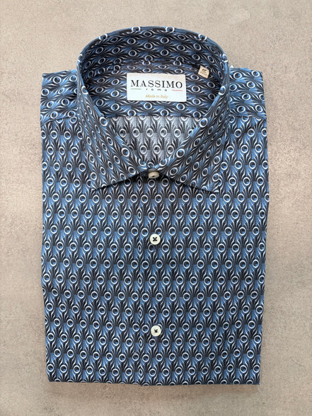 Blue Cotton Geometrical Design Shirt – Made in Italy