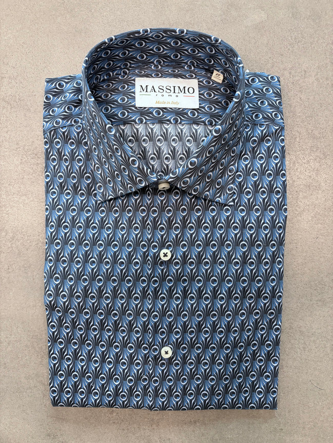 Blue Cotton Geometrical Design Shirt – Made in Italy
