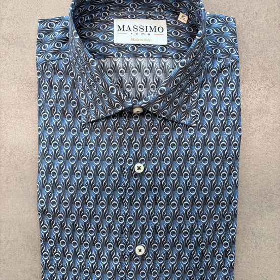Blue Cotton Geometrical Design Shirt – Made in Italy