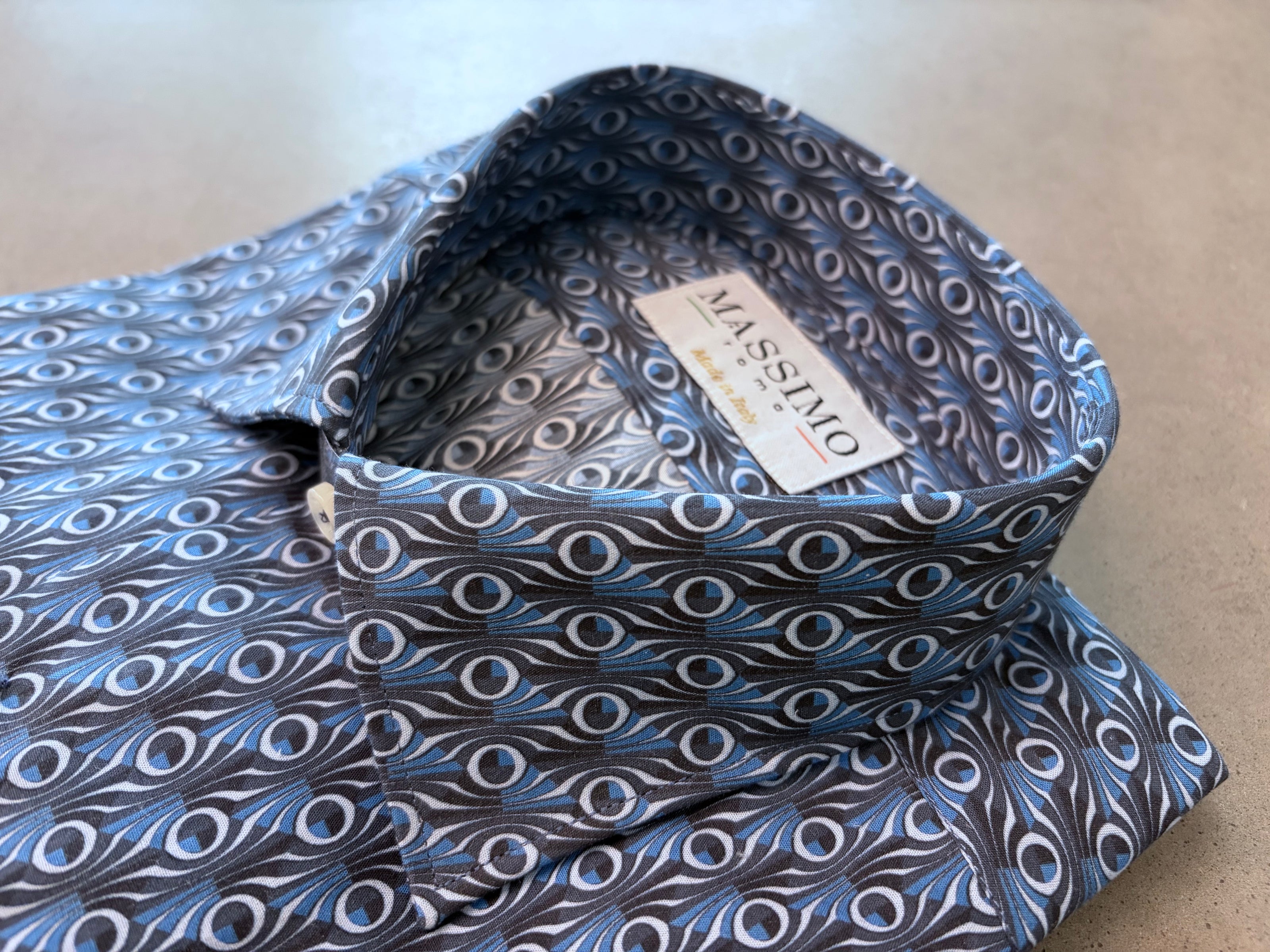Blue Cotton Geometrical Design Shirt – Made in Italy