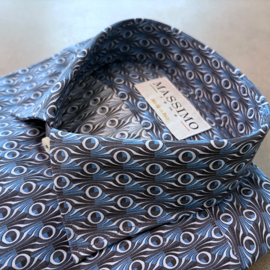 Blue Cotton Geometrical Design Shirt – Made in Italy