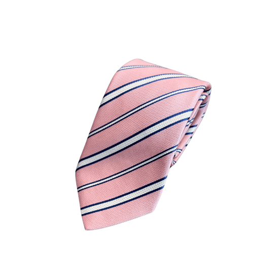 Corbata de seda rosa, blanca y negra – Fabricada en Italia