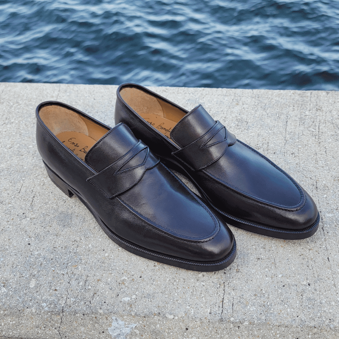 Dark Brown Calf Meleze Penny Loafer Shoes by Bonafè