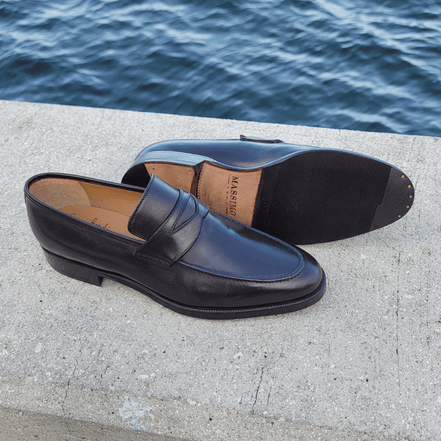 Dark Brown Calf Meleze Penny Loafer Shoes by Bonafè