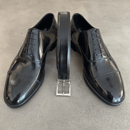 Polished Black Calf Leather Handcrafted Belt
