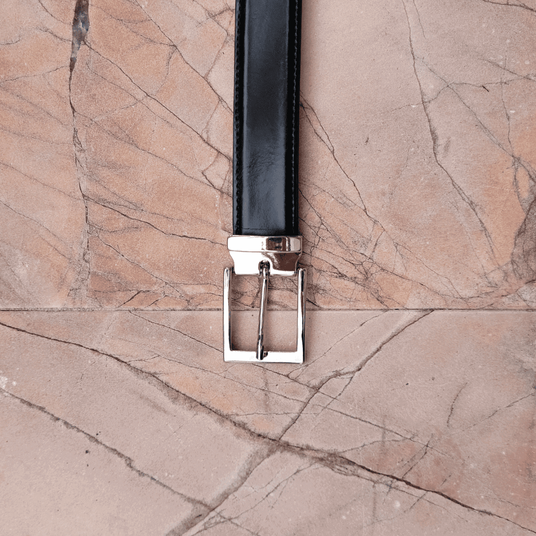 Polished Black Calf Leather Handcrafted Belt
