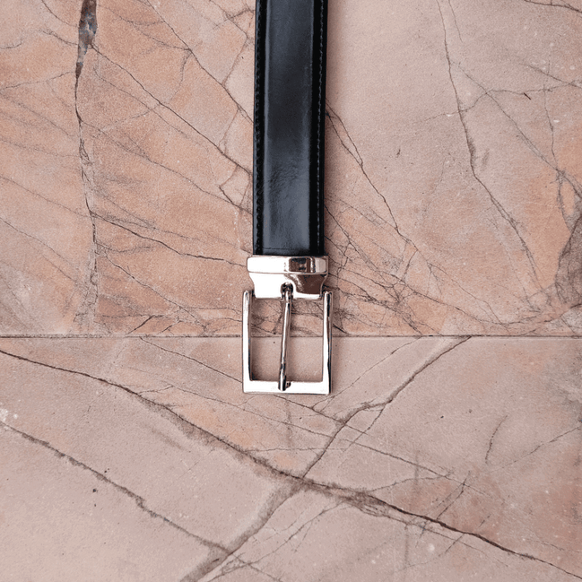 Polished Black Calf Leather Handcrafted Belt