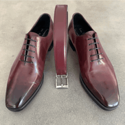 Burgundy Red Hand Aged Calf Leather Handcrafted Belt