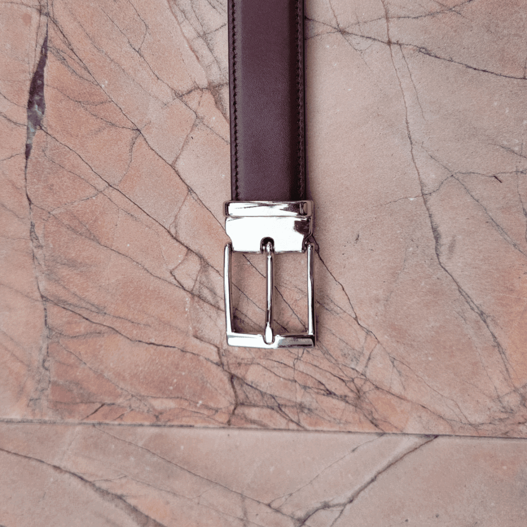 Burgundy Red Hand Aged Calf Leather Handcrafted Belt