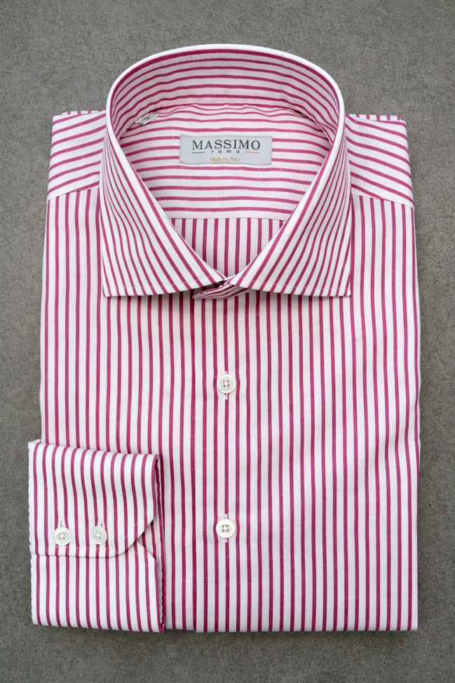 Magenta Striped Cotton Linen Shirt – Made in Italy 15.5/39