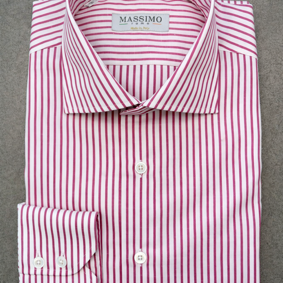 Camisa de lino y algodón a rayas magenta – Fabricada en Italia