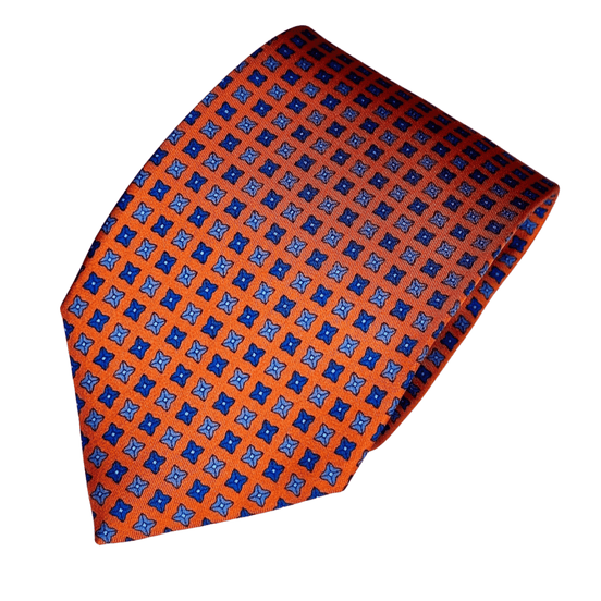 Corbata de seda naranja con diseño geométrico – Fabricada en Italia