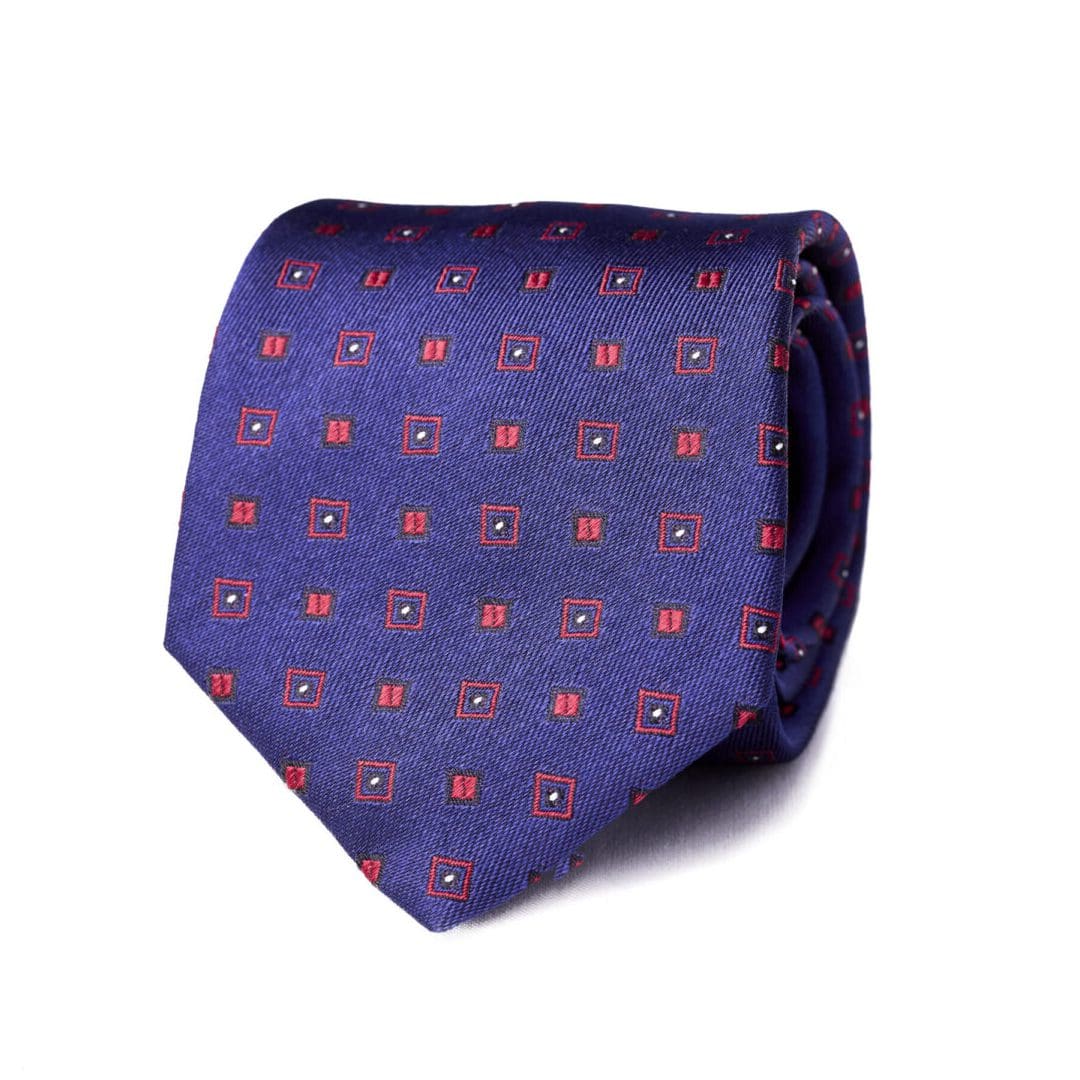 Dark Blue Geometric Design Silk Tie – Made in Italy